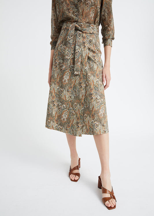 Paisley print cotton wrap skirt