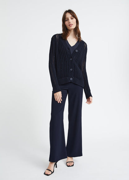 Navy openwork cotton cardigan