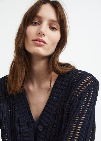 Navy openwork cotton cardigan