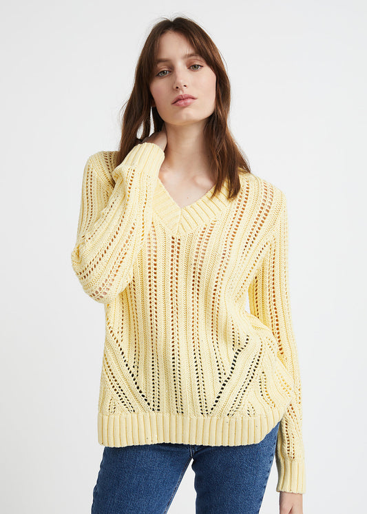 Yellow openwork cotton sweater