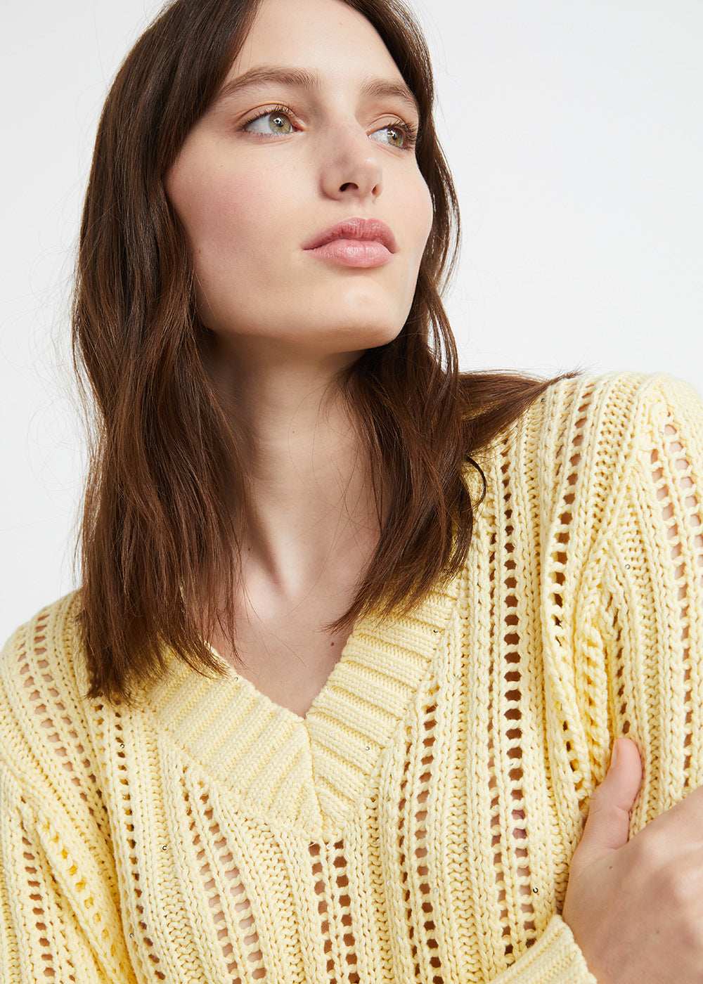 Pull jaune en coton ajouré