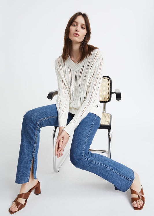 Pull blanc en coton ajouré