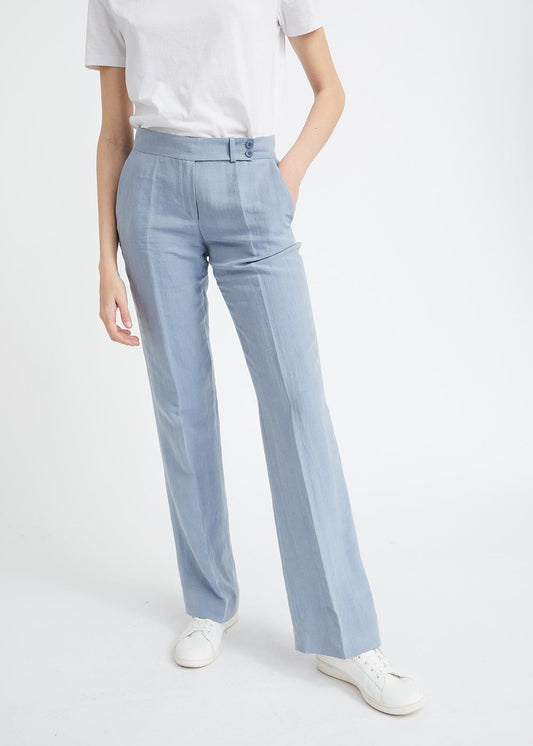 Hemp pants with marked pleats