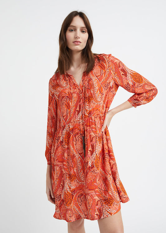 Orange Paisley Print Bohemian Dress