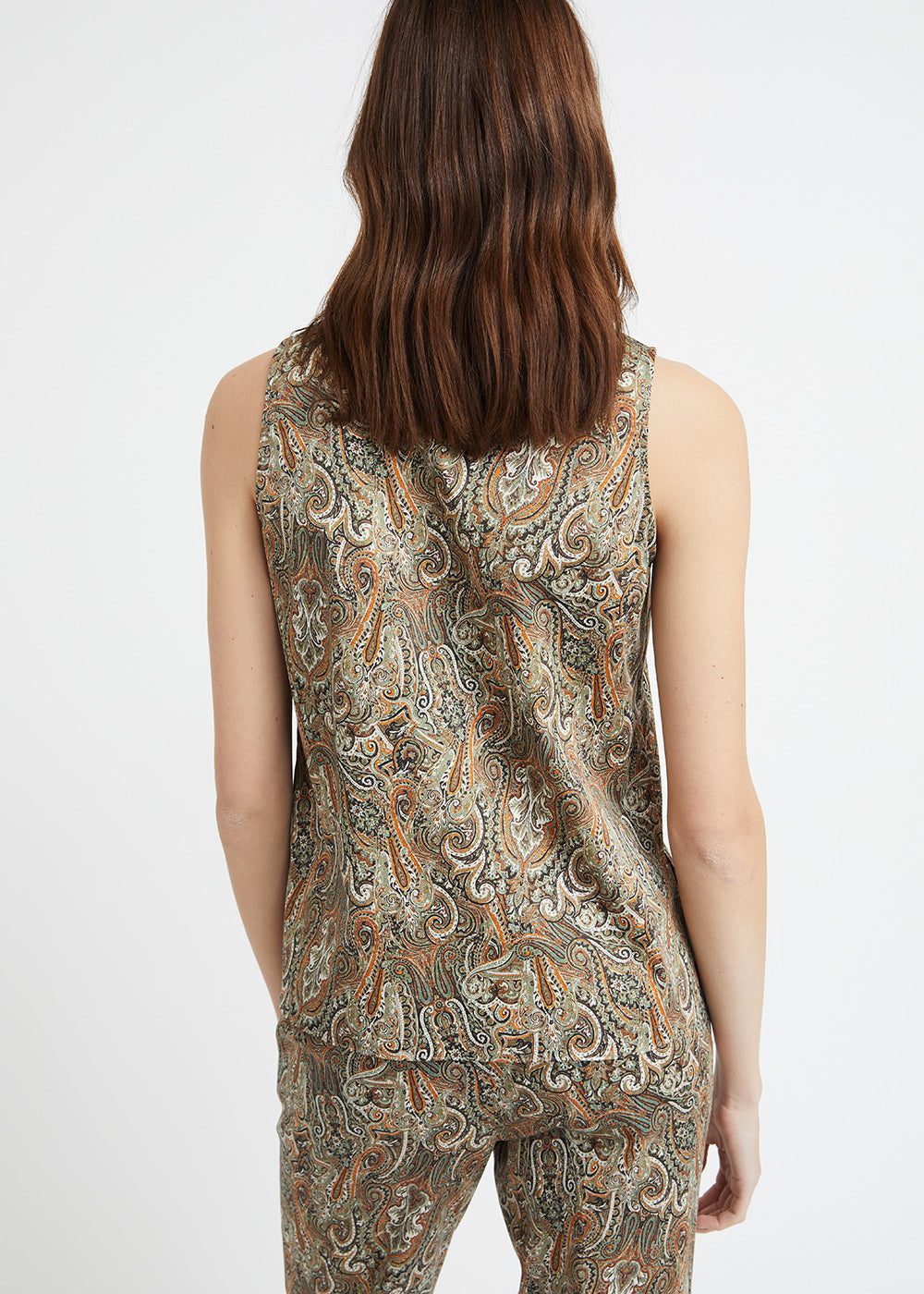 Top en coton imprimé cachemire kaki