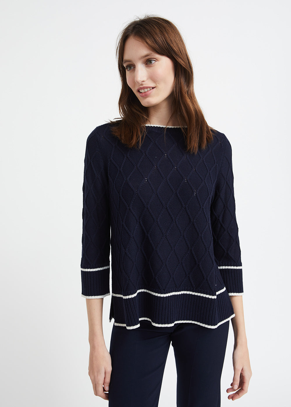 Pull marine col bateau en soie et coton
