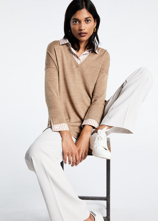 Camel two-material sweater