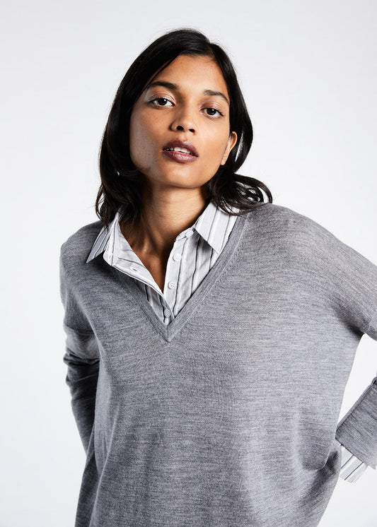 Grey two-material sweater