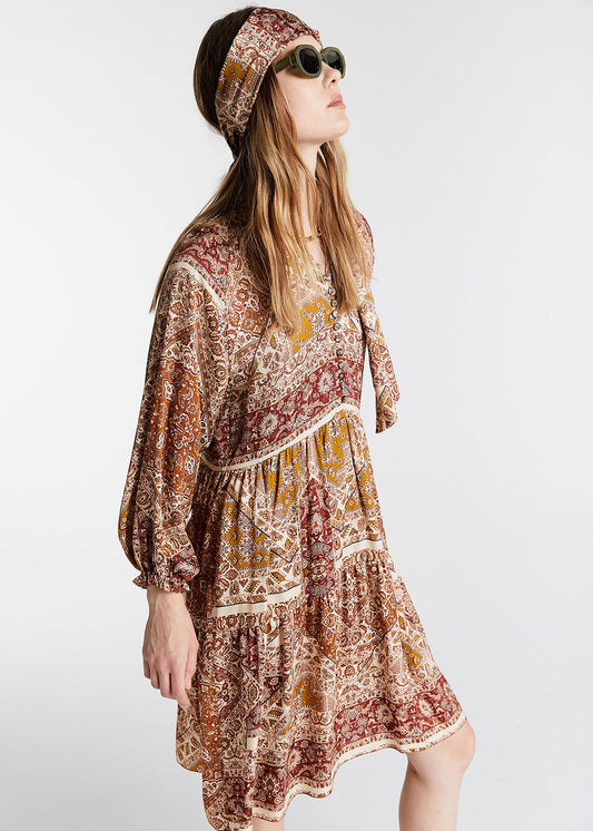 PRINTED GATHERED DRESS