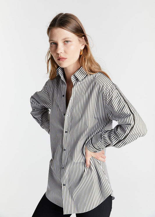 Khaki striped cotton blouse