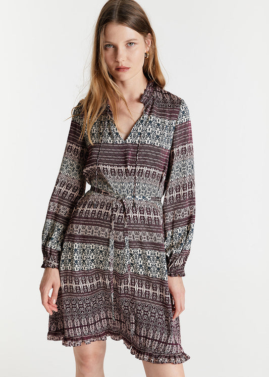 GATHERED DRESS WITH TIE