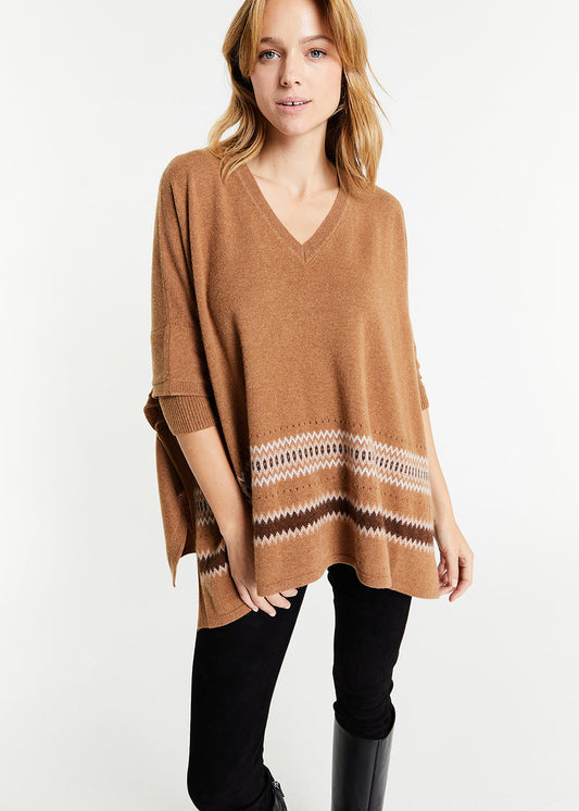 Camel cashmere poncho sweater