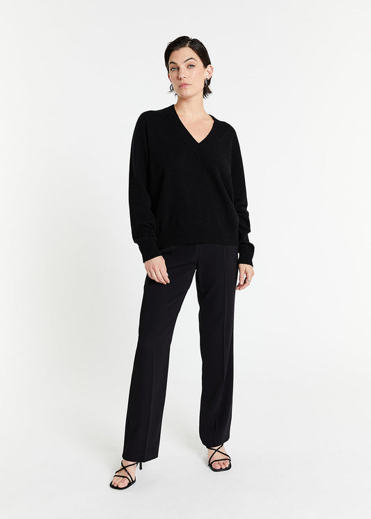 Black cashmere V-neck sweater
