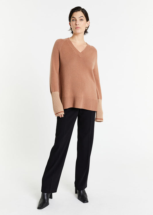 Two-tone V-neck sweater