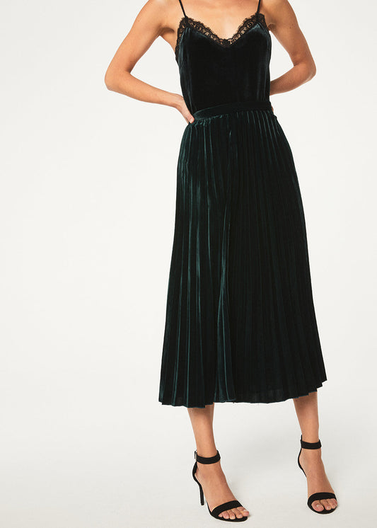 Dark green velvet pleated skirt