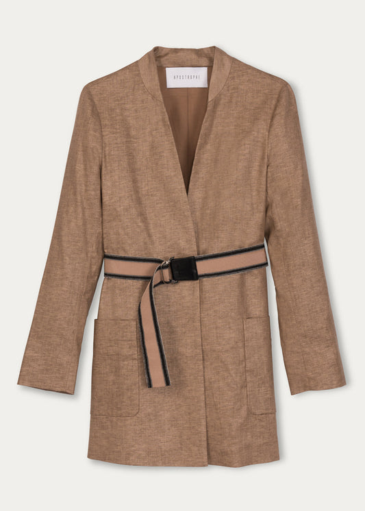 Veste ceinturée beige en lin