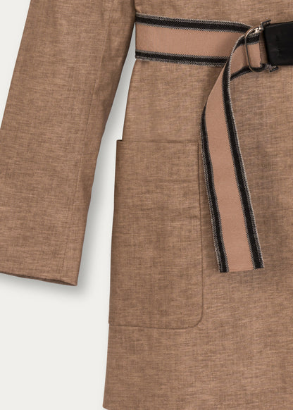 Veste ceinturée beige en lin