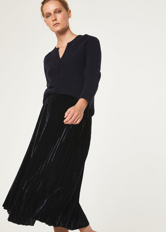 Navy blue velvet pleated skirt