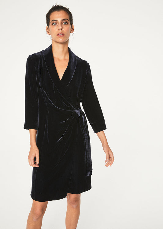Navy velvet wrap dress