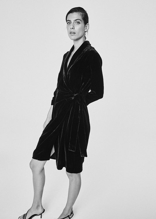 Black velvet wrap dress