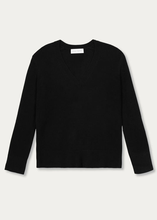 Black v-neck sweater in 6-ply cashmere