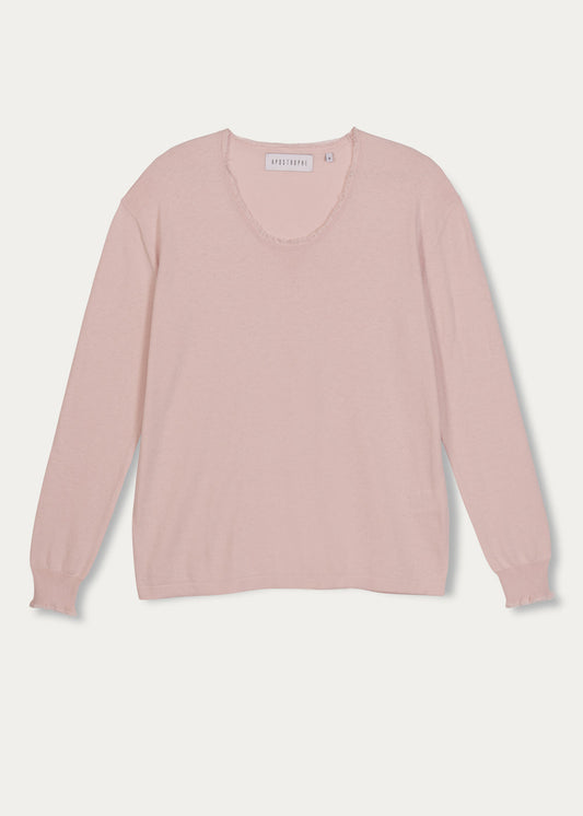 Pink sweater with fringed edges
